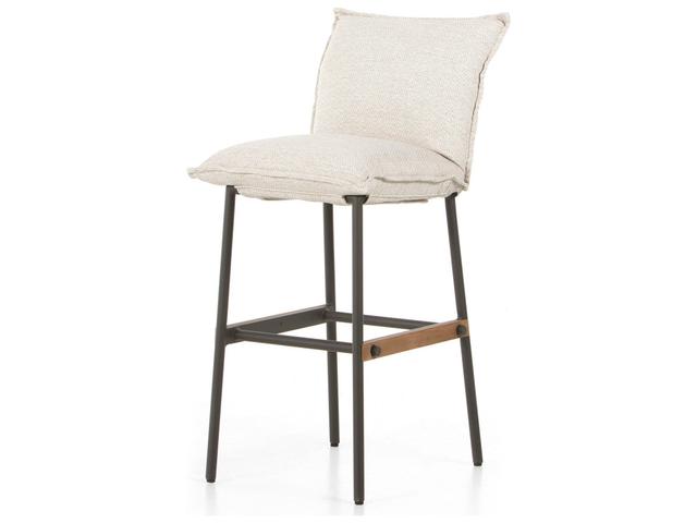 Four Hands Outdoor Solano Bronze Aluminum / Natural Teak Bar Stool with Faye Sand Cushion