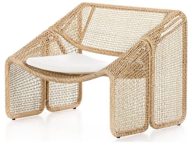 Four Hands Outdoor Solano Natural Ivory / Hyacinth Fabric Polypropylene Cushion Lounge Chair