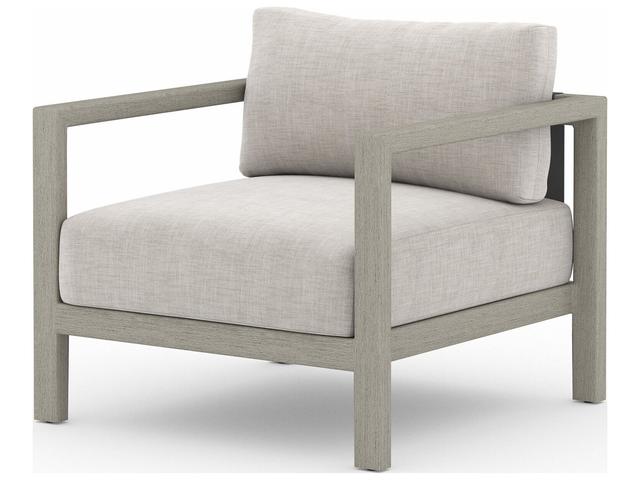 Four Hands Outdoor Solano Stone Grey Weathered Dark Strap Teak Cushion Lounge Chair