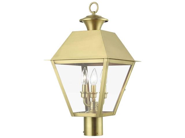 Livex Lighting Wentworth 3 - Light Outdoor Post in Natural Brass