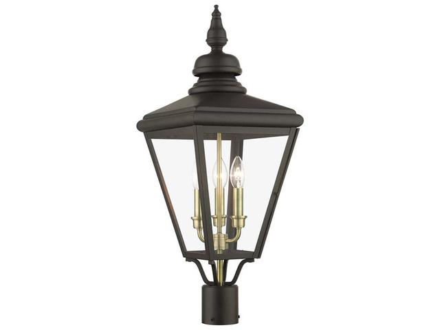 Livex Lighting Adams 3 - Light Outdoor Post in Bronze Antique Brass