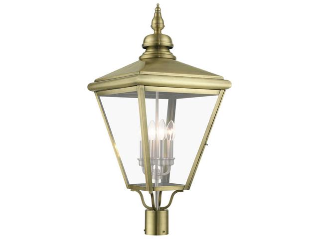 Livex Lighting Adams 4 - Light Outdoor Post in Antique Brass Brushed Nickel