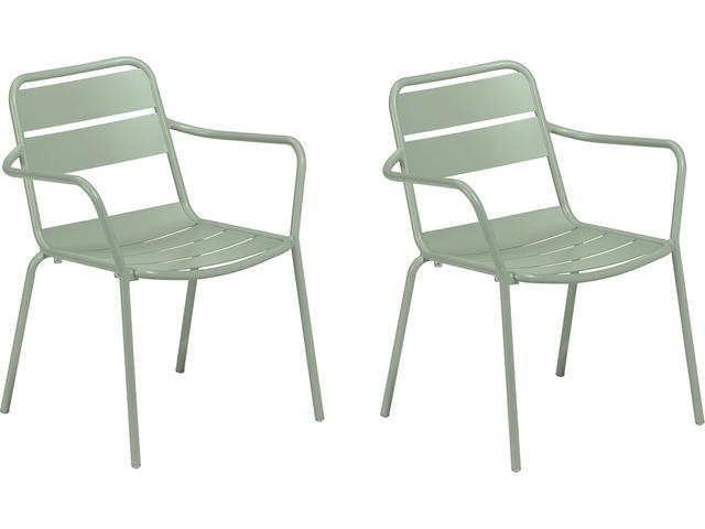 Oxford Garden Kapri Aluminum Sage Stackable Outdoor Patio Dining Arm Chair Set of 2