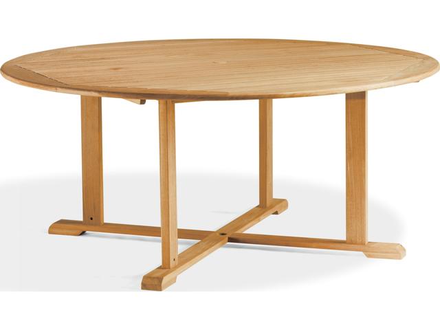 Oxford Garden Oxford Teak Natural Round Outdoor Patio Dining Table with Umbrella Hole