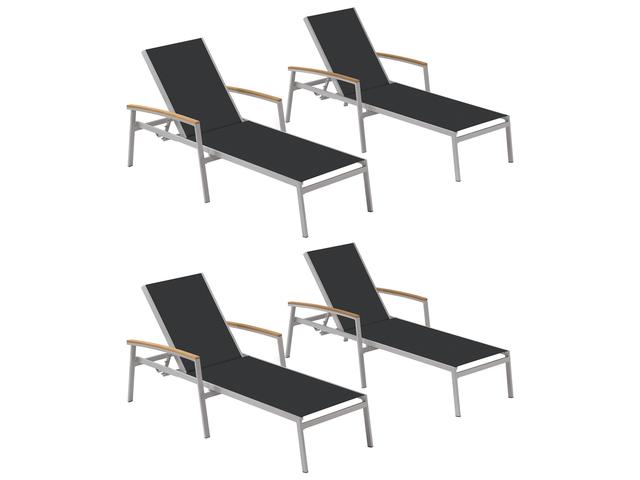 Oxford Garden Travira Aluminum Flint Stackable Patio Chaise Lounge with Black Sling Set of 4