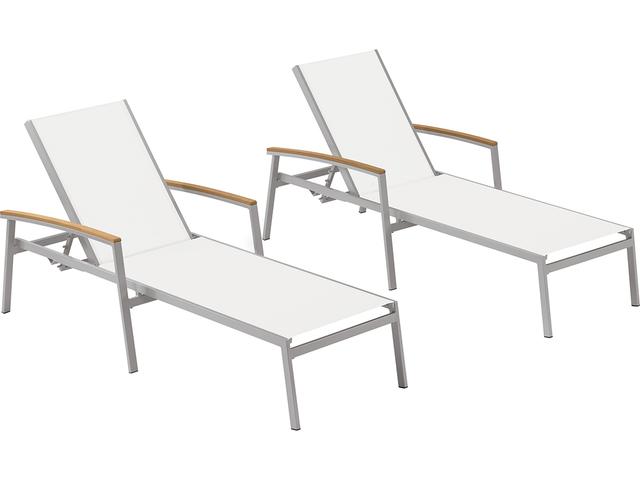 Oxford Garden Travira Aluminum Flint Stackable Patio Chaise Lounge with Natural White Sling Set of 2