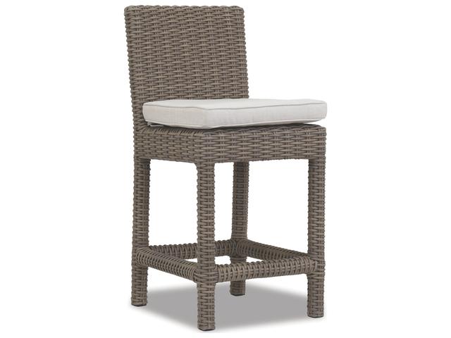 Sunset West Coronado Wicker Driftwood Patio Counter Stool in Canvas Flax with Self Welt