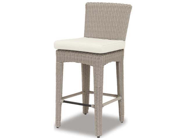 Manhattan Wicker Patio Bar Stool in Linen Canvas with Self Welt