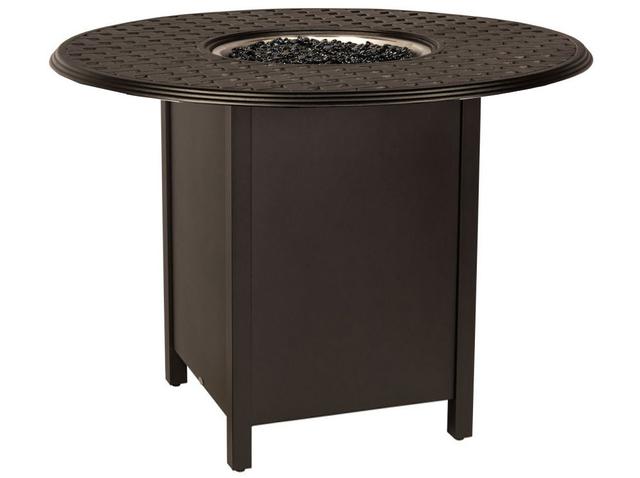 Woodard Thatch Aluminum Round Bar Height Outdoor Fire Pit Table