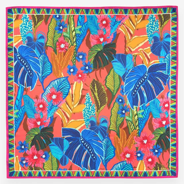 Echo Rainforest Square Scarf | Style: Orange Poppy | by TSC