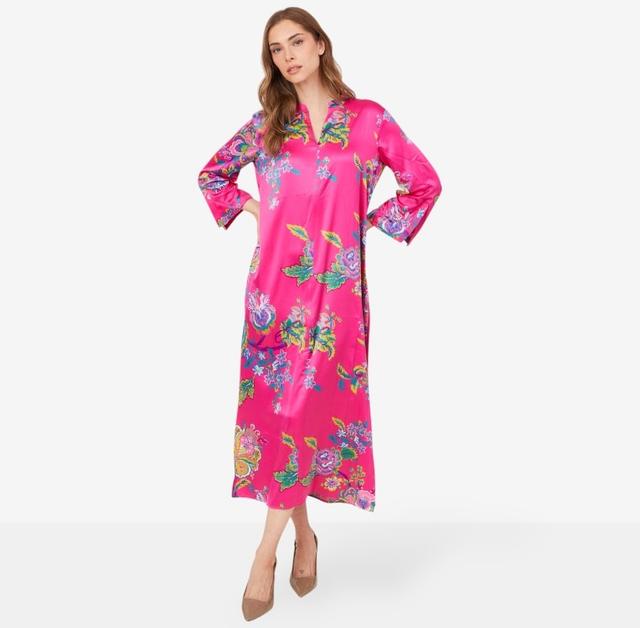 N Natori Festival Stretch Silky Satin Zip Caftan | Style: Fuchsia | Size: 1X | by TSC