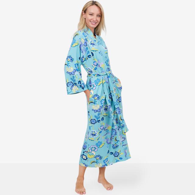 N Natori Fleur Dragon Cozy Knit Robe | Style: Aqua | Size: Small | by TSC