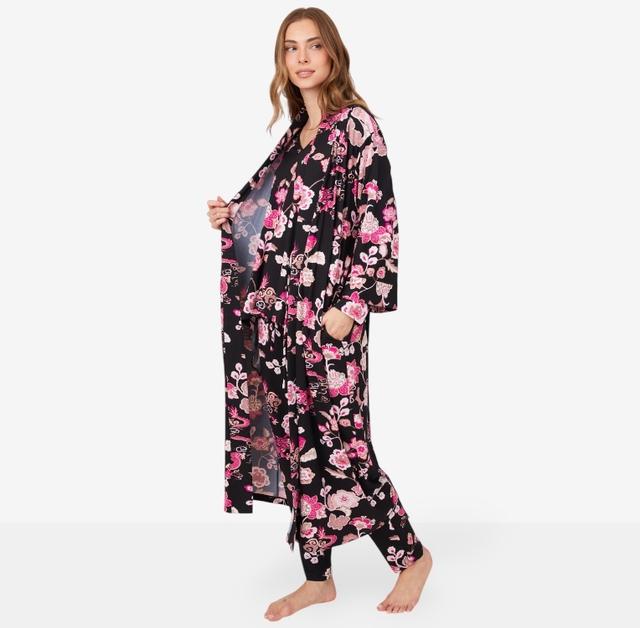 N Natori Fleur Dragon Cozy Knit Robe | Style: Black | Size: Medium | by TSC
