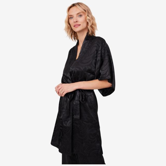 N Natori Scroll Satin Jacquard Wrap | Style: Black | Size: 2X | by TSC