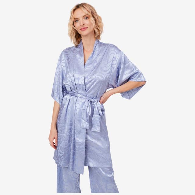 N Natori Scroll Satin Jacquard Wrap | Style: Blue Haze | Size: XS | by TSC