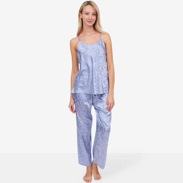 N Natori Scroll Satin Jacquard Cami PJ Set | Style: Blue Haze | Size: Large | by TSC