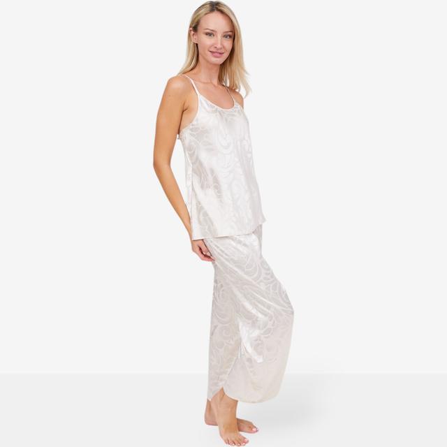 N Natori Scroll Satin Jacquard Cami PJ Set | Style: White Opal | Size: XS | by TSC