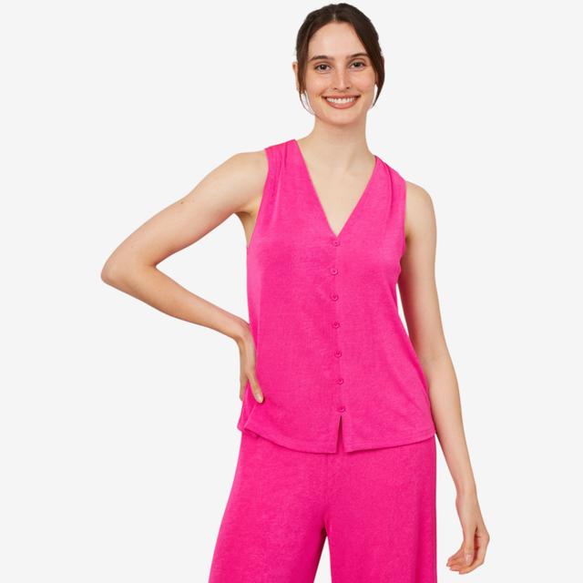 Kim & Co. Poly Slinky Faux Button Vest | Style: Fuchsia | Size: Large | by TSC