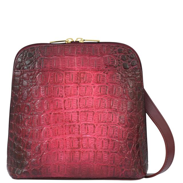 Anuschka Handbags Small Zip Around Crossbody | Style: Croc Wine | by TSC
