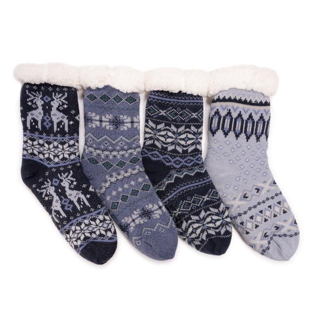 Muk Luks Women's Shea Butter Infused Cabin Socks (set of 4) | Style: Blue | Size: Large/XL | by TSC