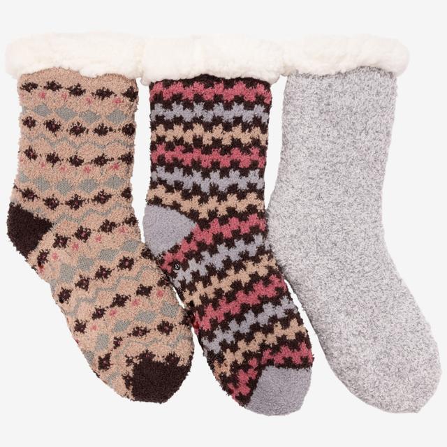 Muk Luks Women's Aloe Infused Cozy Tall Cabin Socks (set of 3) | Style: Mocha Mousse | Size: Large/XL | by TSC