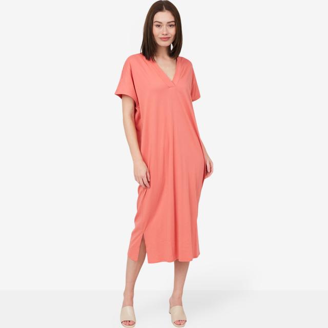 N Natori Breeze Cotton Knit V-Neck Caftan | Style: Pink Roses | Size: Medium | by TSC