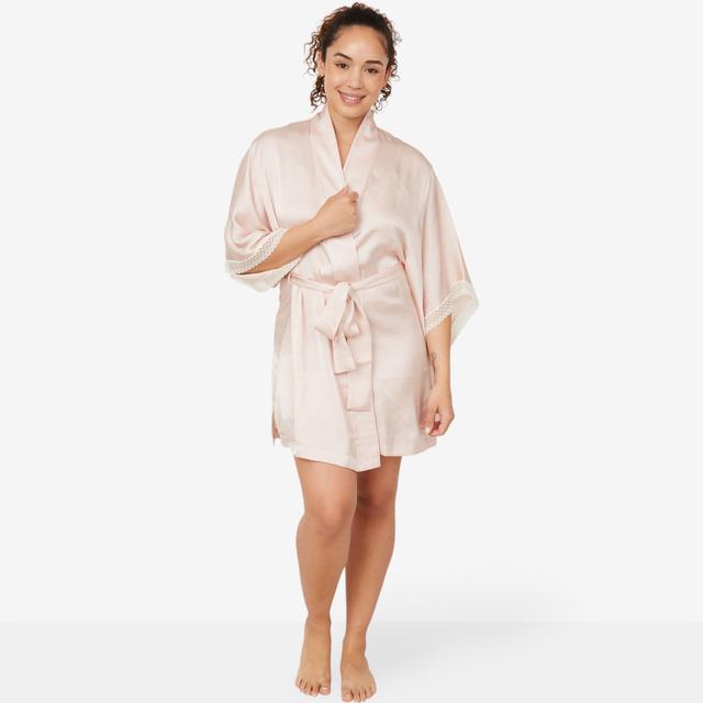 N Natori Natori Edit Ashley Washed Satin Icon Robe with Lace | Style: Shell Pink | Size: Small | by TSC