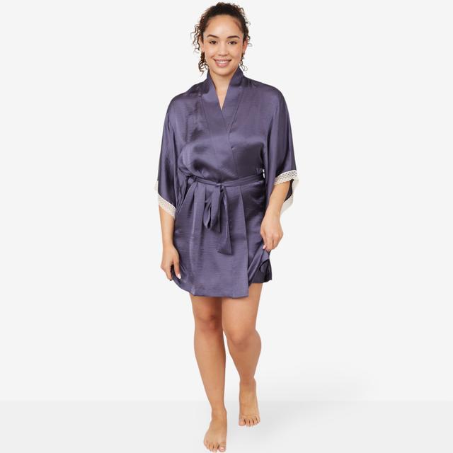 N Natori Natori Edit Ashley Washed Satin Icon Robe with Lace | Style: Twilight Blue | Size: XS | by TSC