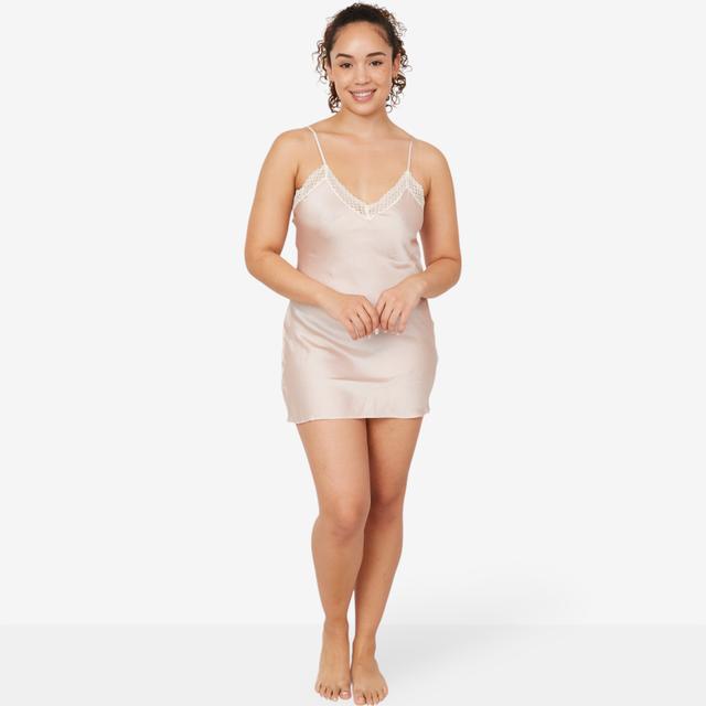 N Natori Natori Edit Ashley Washed Satin Icon Chemise with Lace | Style: Shell Pink | Size: XS | by TSC