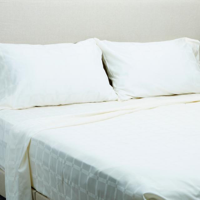 Guillaume Home 4-Piece Dobby Grid Solid Cotton Sheet Set | Style: Ivory | Size: DOUBLE | by TSC