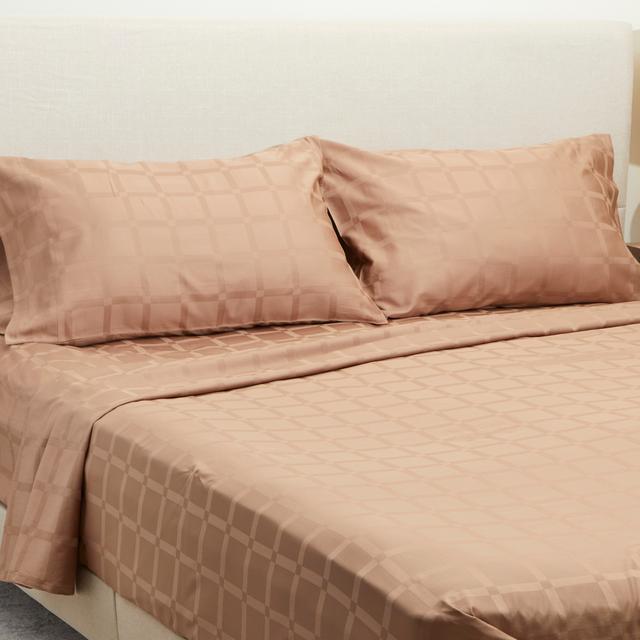 Guillaume Home 4-Piece Dobby Grid Solid Cotton Sheet Set | Style: Mocha | Size: QUEEN | by TSC