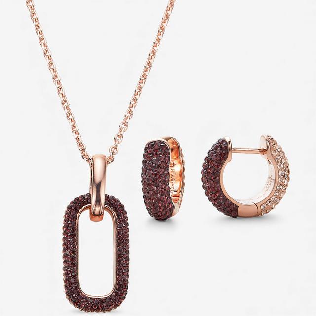 Hillberg & Berk Jewellery Hillberg & Berk Sterling Silver Reversible Sparkle Link Necklace with Two-Tone Hoop Earrings | Style: Rgl/Garnet | by TSC