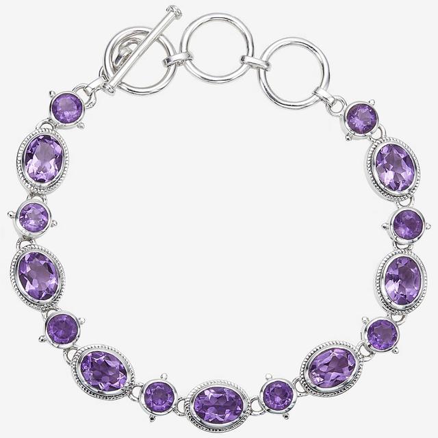 Himalayan Gems Sterling Silver Gemstone Link Bracelet | Style: Amethyst | by TSC