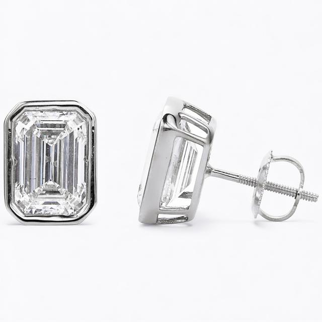 EVERA Diamonds 14K Gold Bezel-Set Shaped Diamond Stud Earrings | Style: Wgl/Emerald | Size: 4.00CTW | by TSC
