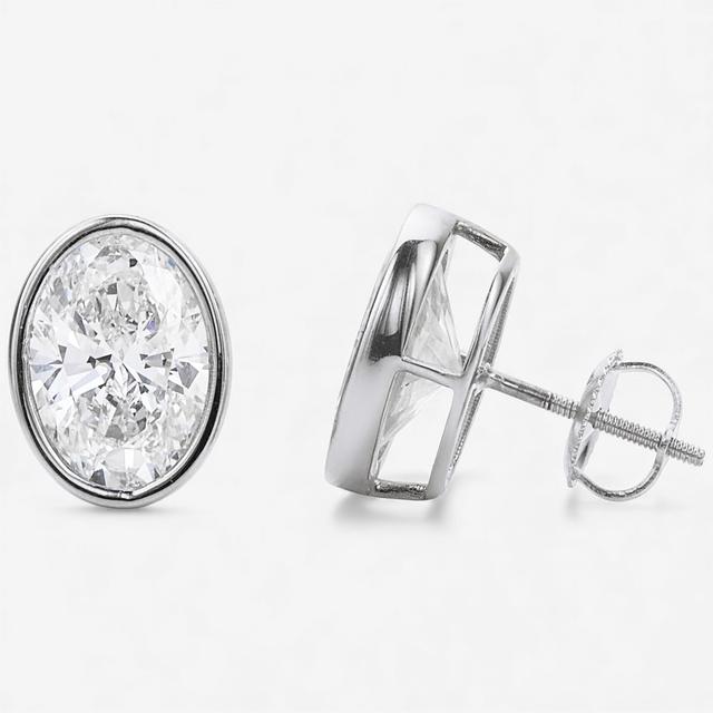 EVERA Diamonds 14K Gold Bezel-Set Shaped Diamond Stud Earrings | Style: Wgl/Oval | Size: 3.00CTW | by TSC