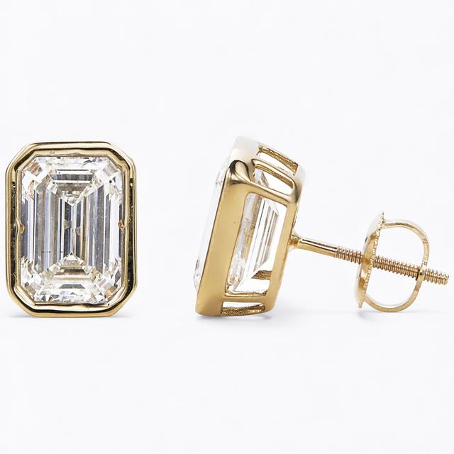 EVERA Diamonds 14K Gold Bezel-Set Shaped Diamond Stud Earrings | Style: Ygl/Emerald | Size: 2.00CTW | by TSC