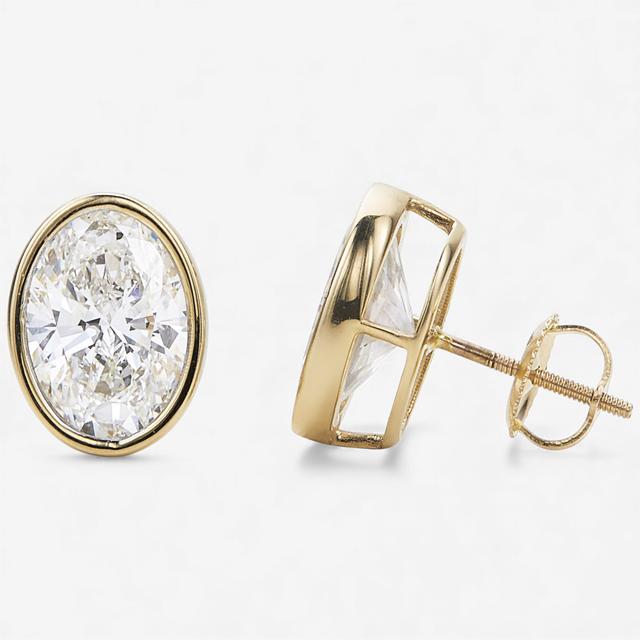 EVERA Diamonds 14K Gold Bezel-Set Shaped Diamond Stud Earrings | Style: Ygl/Oval | Size: 3.00CTW | by TSC
