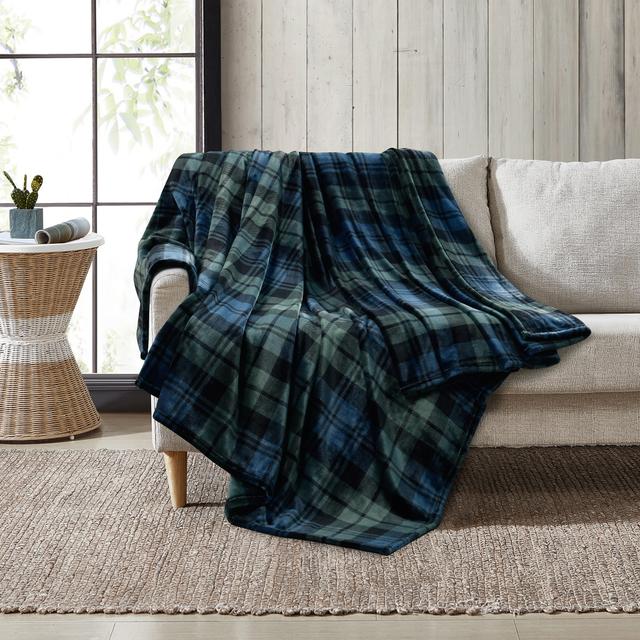 Coleman Plaid Plush Blanket | Style: Blue/Grn Plaid | Size: KING | by TSC