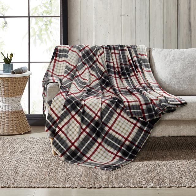 Coleman Plaid Plush Blanket | Style: Black/Red Plaid | Size: QUEEN | by TSC