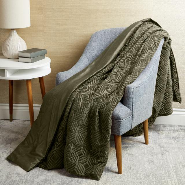 Home Suite Mink Embossed Reversible Blanket | Style: Olive | Size: DBL/QUEEN | by TSC