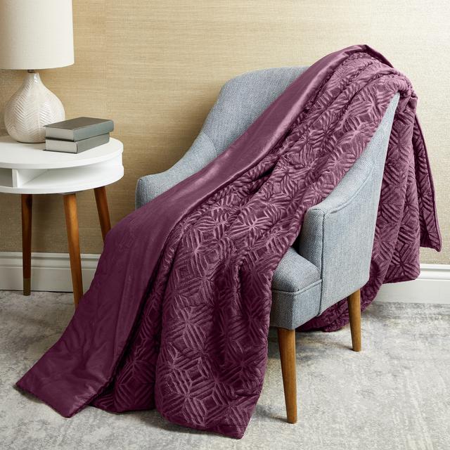 Home Suite Mink Embossed Reversible Blanket | Style: Plum | Size: DBL/QUEEN | by TSC