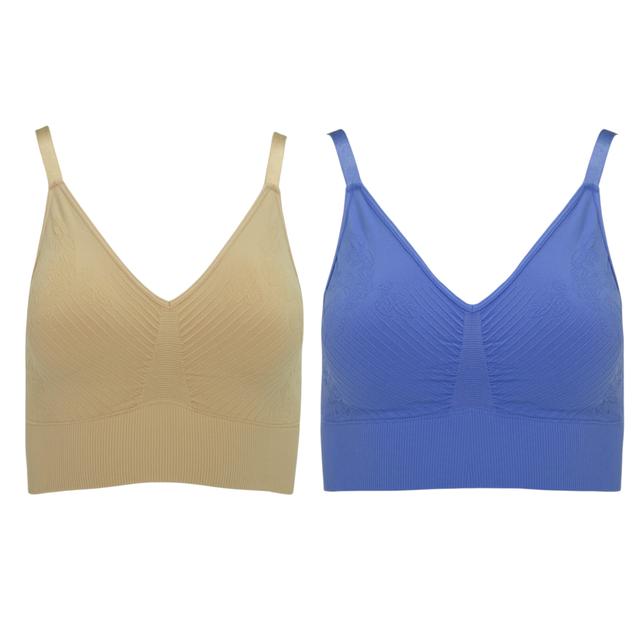 Rhonda Shear Shapewear Shear Ahh Bra with Rose Jacquard (2-pack) | Style: Bge/Periwinkle | Size: Large | by TSC