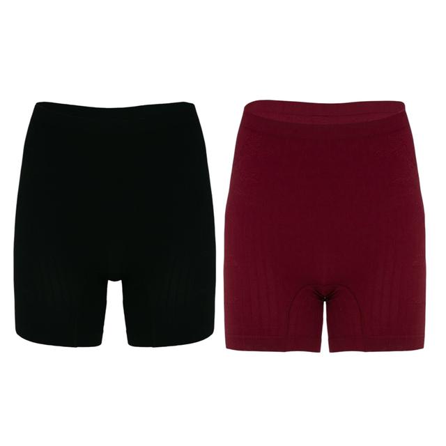 Rhonda Shear Shapewear Shear Seamless Rose Jacquard Longline Short (2-pack) | Style: Black/Beet | Size: XS | by TSC