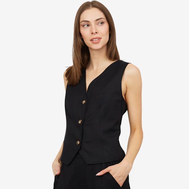 claudia ev Lined Horn Button Front Vest | Style: Black | Size: XL | by TSC
