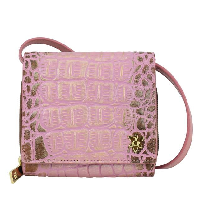 Anuschka Handbags Small Two-Fold Sling Crossbody Organizer | Style: Croc Blush | by TSC