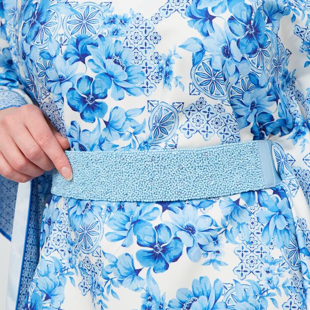 Badgley Mischka Annabella Leather Beaded Belt with Adjustable Snap Closure | Style: Blue | Size: 2X/3X | by TSC