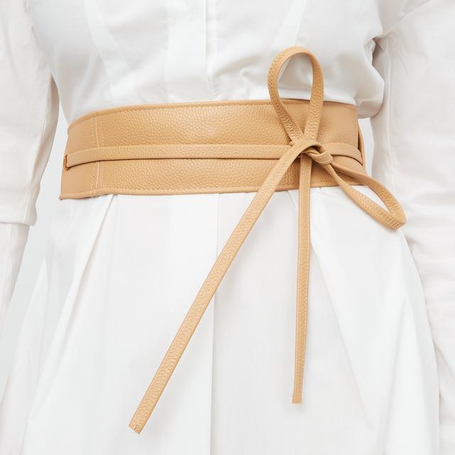 Badgley Mischka Lucia Wrap Around Faux Leather Belt with Front Tie | Style: Tan | Size: Medium/Large | by TSC