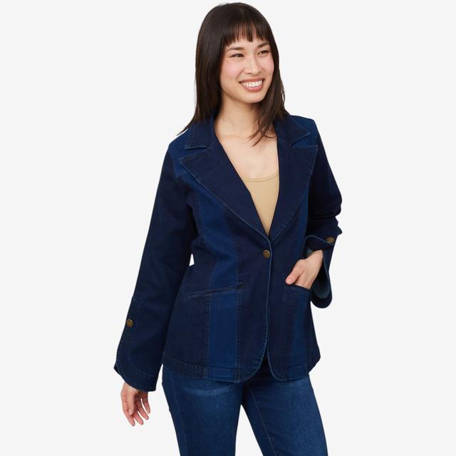 DG2 by Diane Gilman Colour Blocked Denim Blazer | Style: Indigo | Size: Large | by TSC
