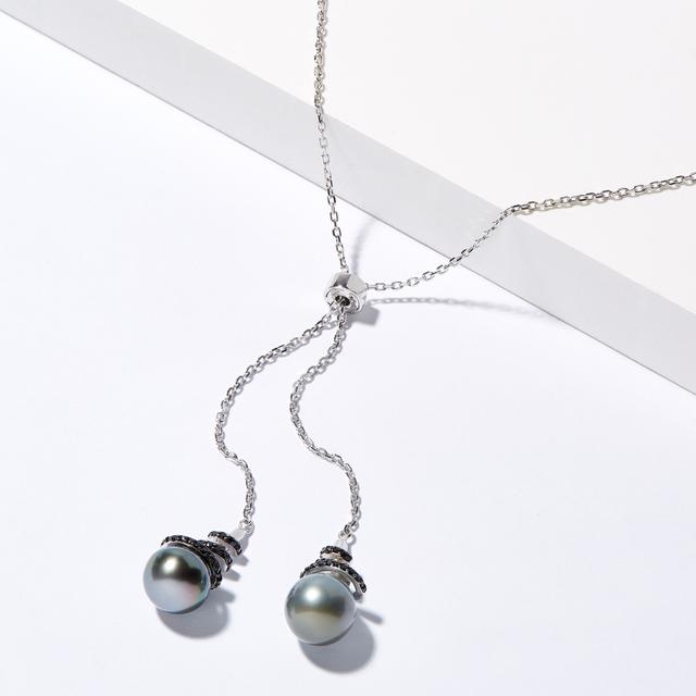 Roz Kwan Jewellery Collection Sterling Silver Tahitian Pearl with Black Spinel Adjustable Necklace | by TSC