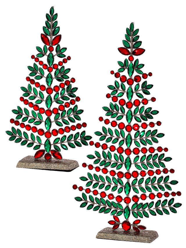 Holiday Memories Glitter Wire Jewelled Trees (set of 2) | Style: Red/Green | by TSC